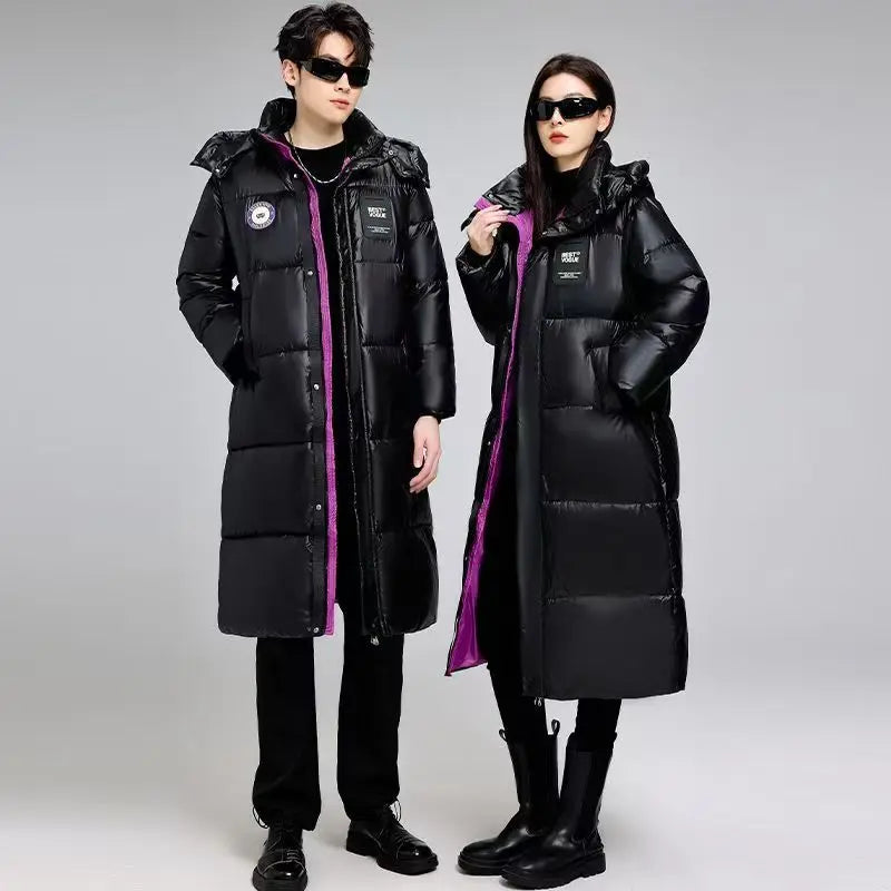 Winter Long Over-the-knee Parkas Couple Padded Coat Unisex High Street Big Pockets Down Jacket Warm Thickened Cotton Coat