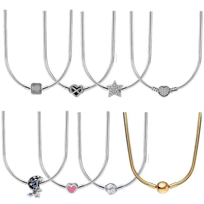 Hot Selling New 925 Silver Round Shell Oral Classic Snake Bone Necklace Suitable For Original Charm And Fashionable Jewelry Gift