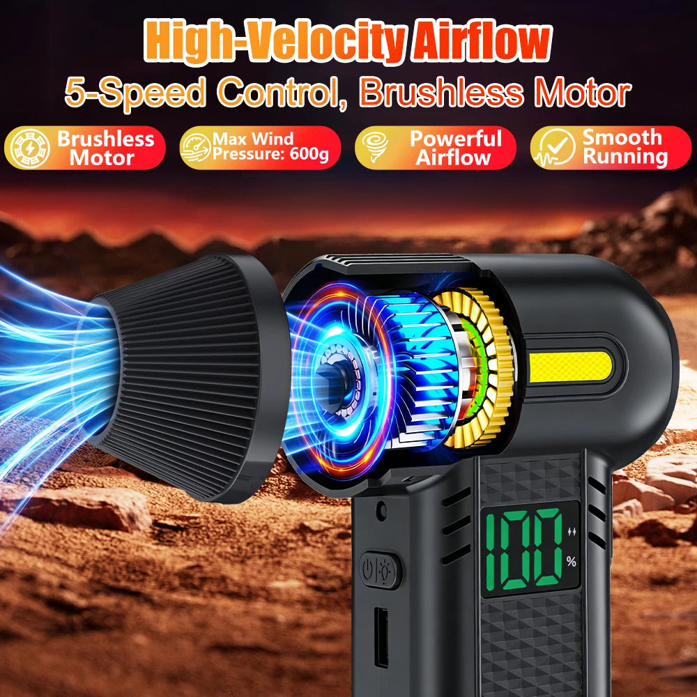 Electric Air Duster 200000RPM Car Snow Removal 5 Gears Adjustable Type-C Charging Strong Blowing Turbo Blower Jet Fan Cordless