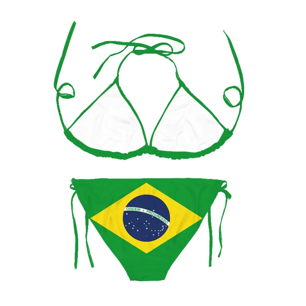 CLOOCL Brazil Flag Bikini Sets Sexy 3D Printed Swimsuit Beach Pool Vacation Adjustable Lacing Bikini Suits No Chest Pad