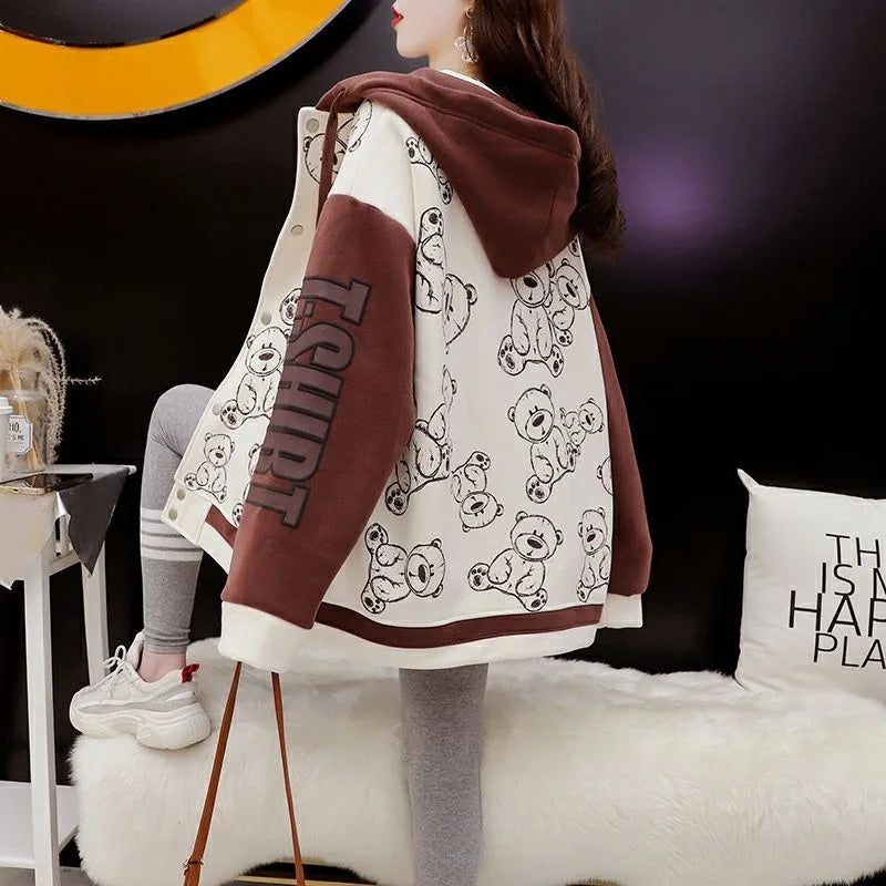 Graphic Female Hooded Top Warm Cold Youthful Clothes Long Sleeve New in Coat Thick Autumn and Winter Women's Hoodies Sweatshirt