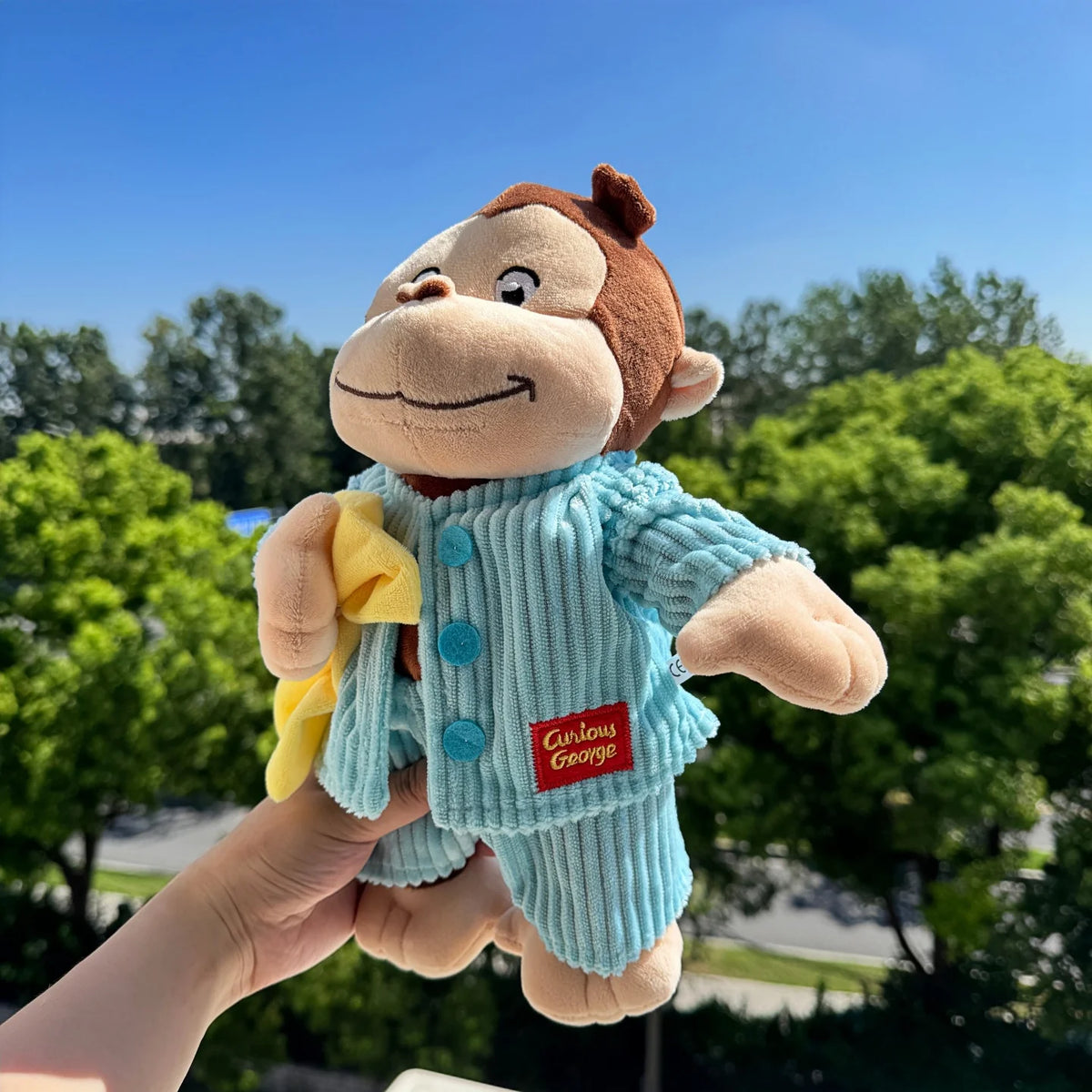 Stuffed Plush TreasuringU Kawaii Monkey Plush Toy Cartoon Blue Pajama Monkey Stuffed Doll Kids Soft George Plushie Birthday Christmas Gift
