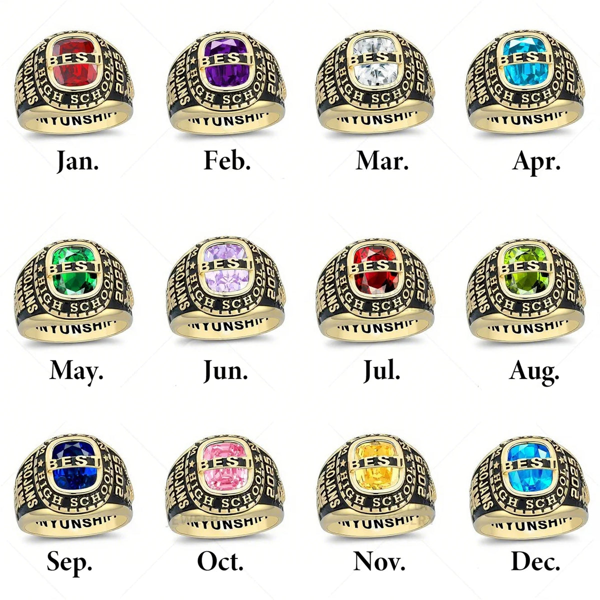 Customized graduation commemorative ring. Personalized with your name. Fashionable ring gift.