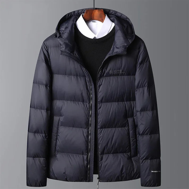Schinteon High Quality Men's 90% White Duck Down Jacket Autumn Winter Casual Outwear with Hood Coat Plus Size Male Clothing