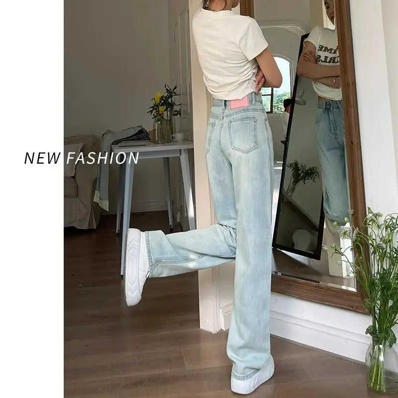 Autumn Retro Wide-leg Y2K Jeans Women's 2026 High Waist Loose and Thin American Solid Straight Denim Trousers Female Casual Pant
