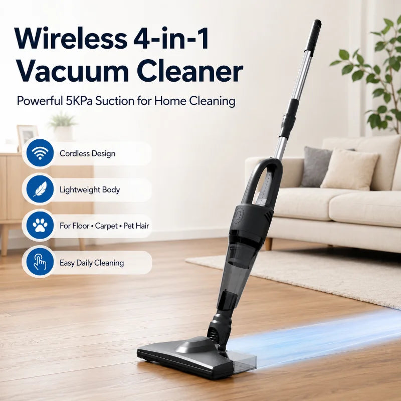 Wireless Stick Vacuum Cleaner 5Kpa Powerful Suction Cordless Handheld Vacuum Mop Combo for Home Pet Hair Floor Carpet Cleaning
