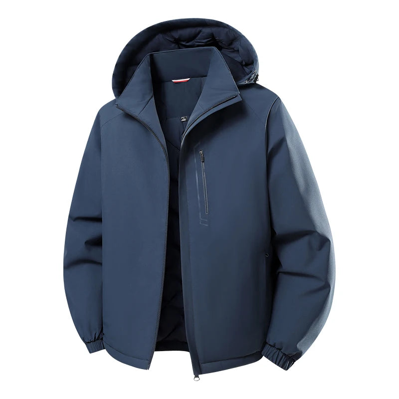 Autumn and winter new solid color windproof padded thick warm hooded jacket men's casual loose sports plus size jacket