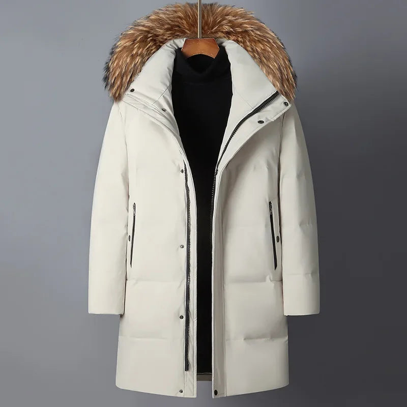 Canada Fashion Winter Jacket Men Down Coat Parka Men's White Goose Down Jackets Fur Collar Hooded Warm Thick Long Padding HWY287