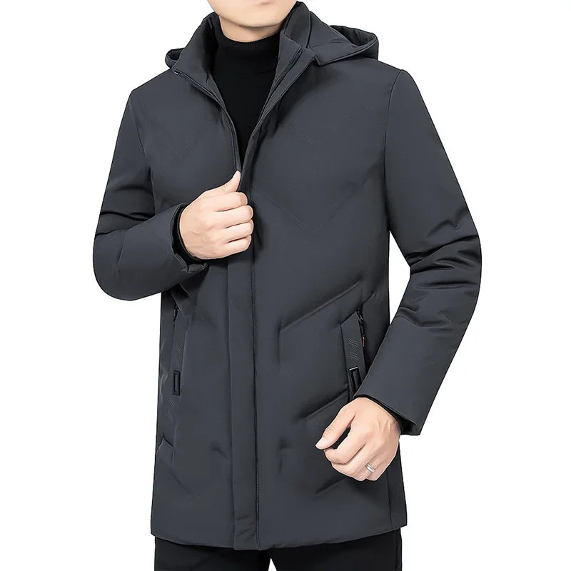 Men Down Parka New Jacket Thicken Warm Men Parkas Hooded Male Long Coat Fleece Windproof Padded Mens Winter Outwear Jackets