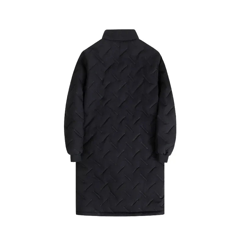 KIDWHXR Fleece Jacket Man Winter Thicken Windproof Mid Length Men Parkas Stand Collar Long Sleeve Male Outdoor Casual Coat