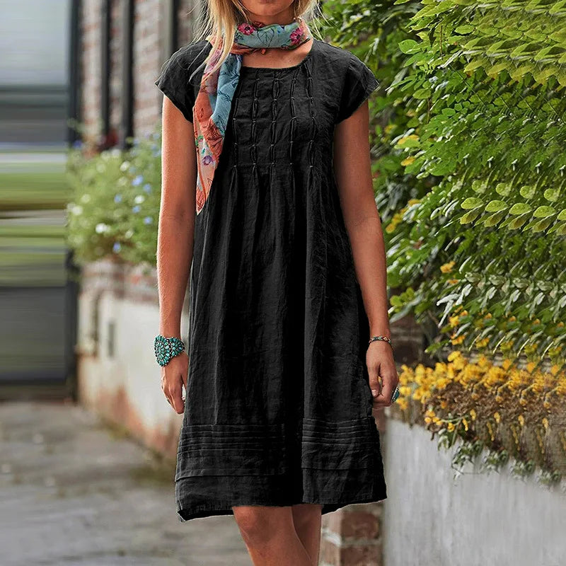 Casual Dress Women's 2022 Women's Summer Dress Casual Solid Beach Dresses For Women Elegant O Neck Short Sleeve Party Dress Robe S-5XL