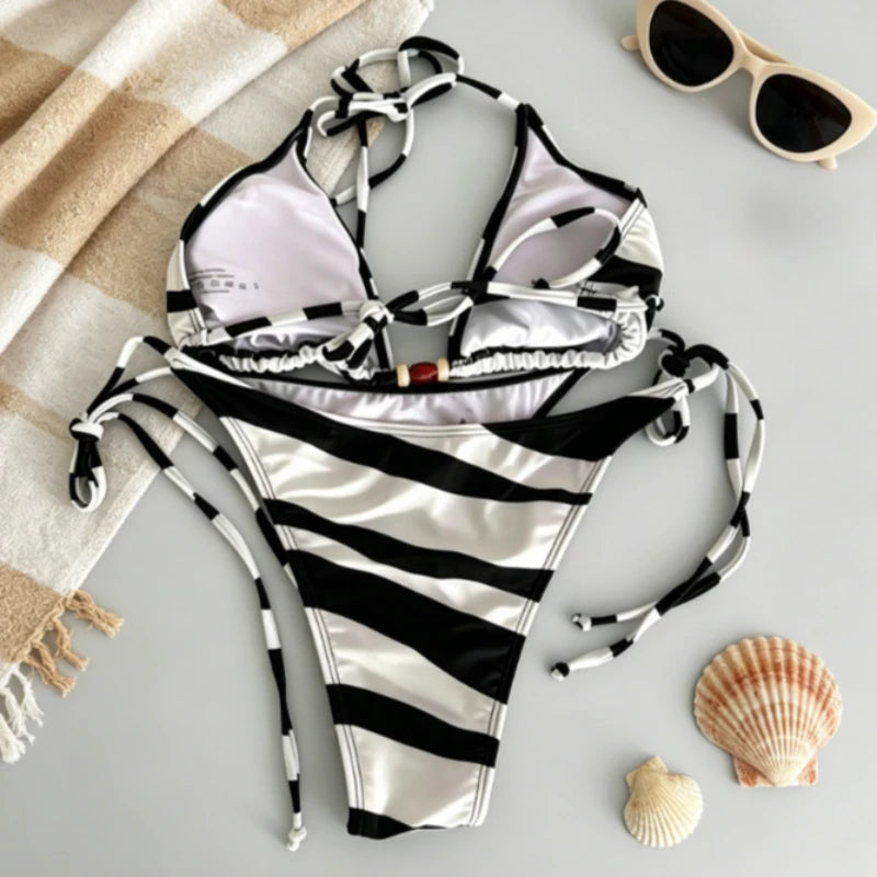 2026 Swimwear High-End Sexy Two-Piece Bathing Suit Women's Bikini Set Adjustable Tie Side Bandage Summer Beach Push Up