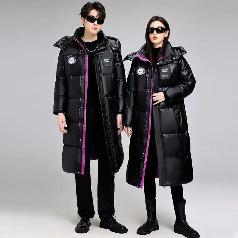 Winter Long Over-the-knee Parkas Couple Padded Coat Unisex High Street Big Pockets Down Jacket Warm Thickened Cotton Coat