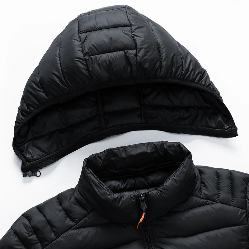 Men's Winter Windproof Warm Hooded Jacket Lightweight Cotton Stand up Collar Outdoor Sports Leisure Plus Size Coat