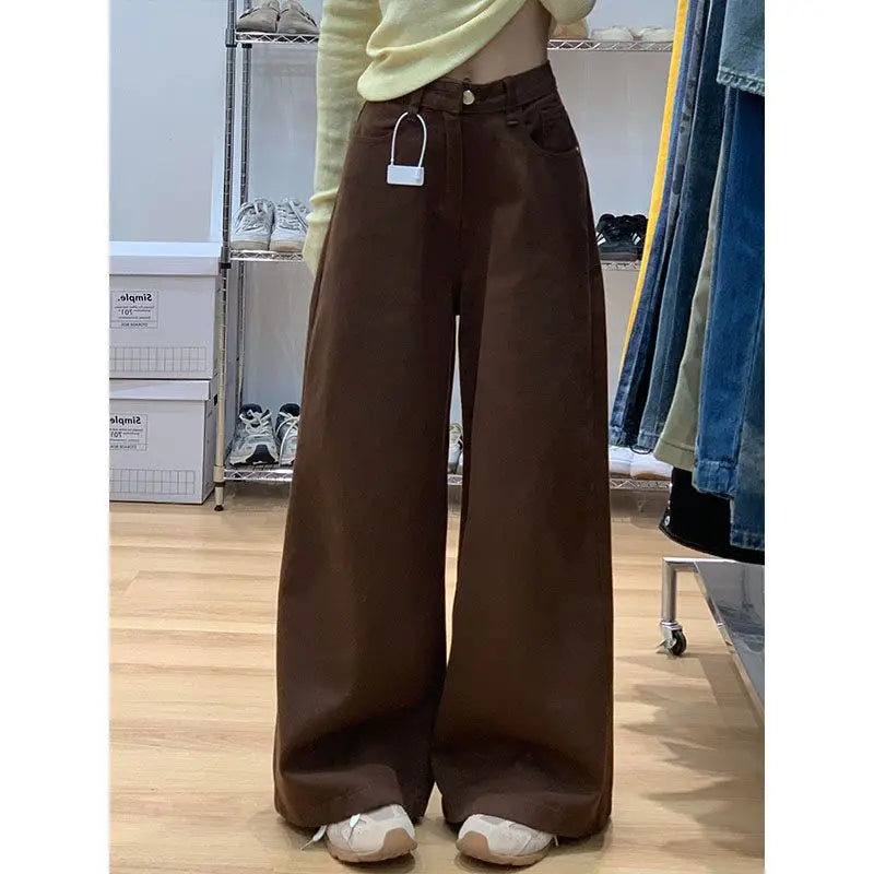 Stylish American Vintage High Waist Jeans Women Fashion Comfortable Draping Straight Leg Floor Length Versatile Denim Pants