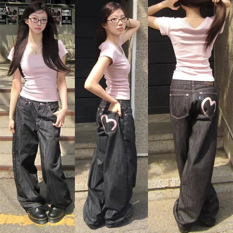 2025 Autumn Winter Women's Denim Jeans Y2K Wide Fit Baggy Jeans Grunge Harajuku Cowboy In Pants Korean Mom Jeans Punk Retro