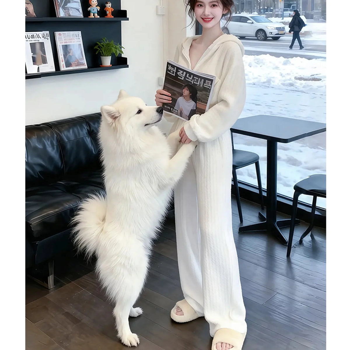 Spring Autumn Hooded Sweatshirt Wide Leg Pants Two Piece Set Loose Slimming Casual Fashion Women's Trendy Outfit