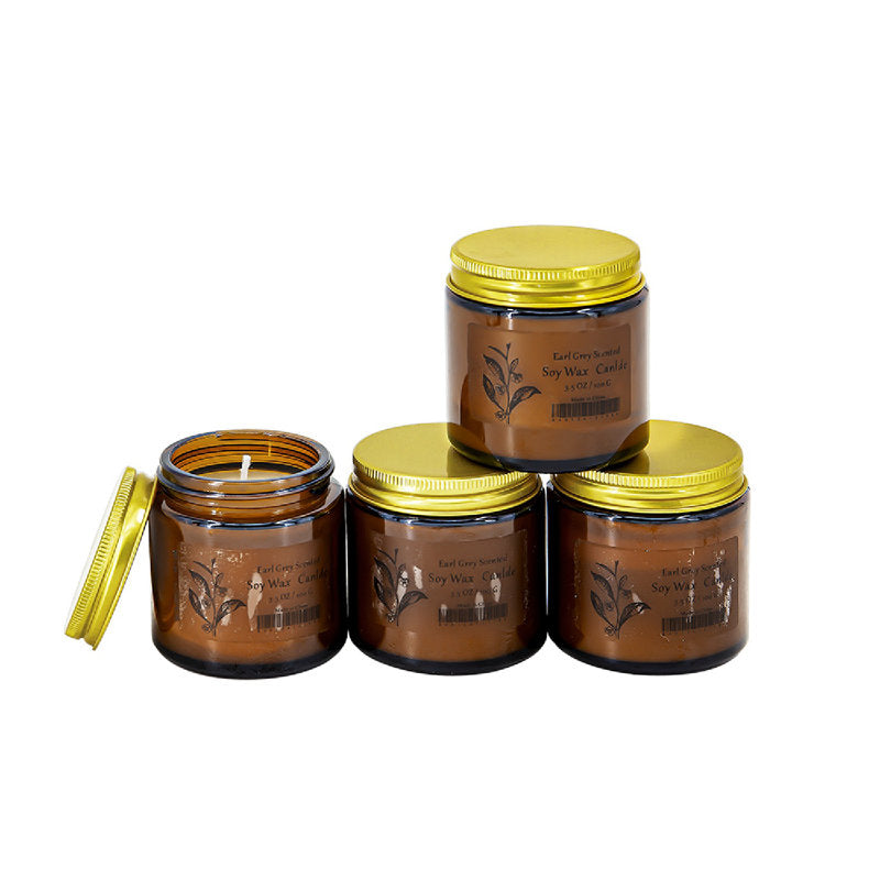 Earl Gray Scented Jar Candle with Glass Holder