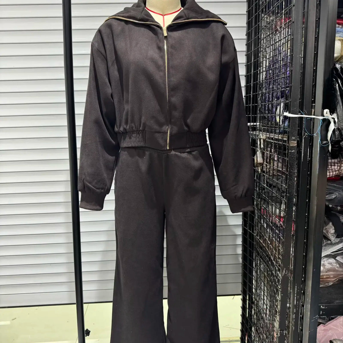 Women's Short Zipper Jacket And Pants Set Long Sleeve Turn-down Collar Coat Outerwear Fashionable Autumn Outfit Two-piece Set