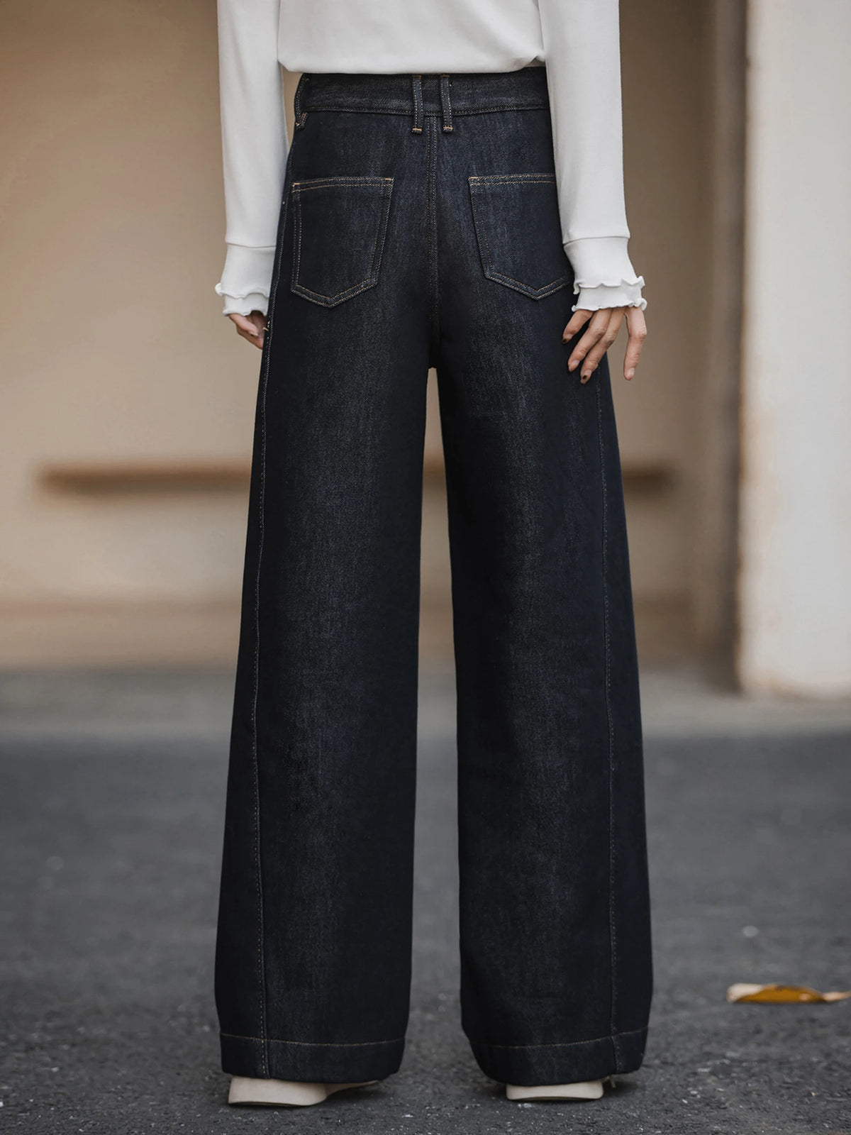 Jeans Outfit Women XIAOGULI 2026 Winter Jeans Women Vintage Thick Fleece‑Lined Denim Wide Leg Pants Casual Versatile Long Trousers Daily Outfit