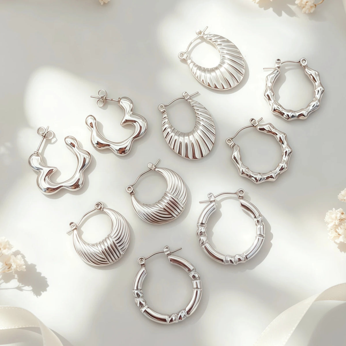 3/6/9/12/15/18PairsFashion Stainless Steel Circle Earrings For Women Mix Style Geometry Love-Heart Daily Jewelry Party Gifts