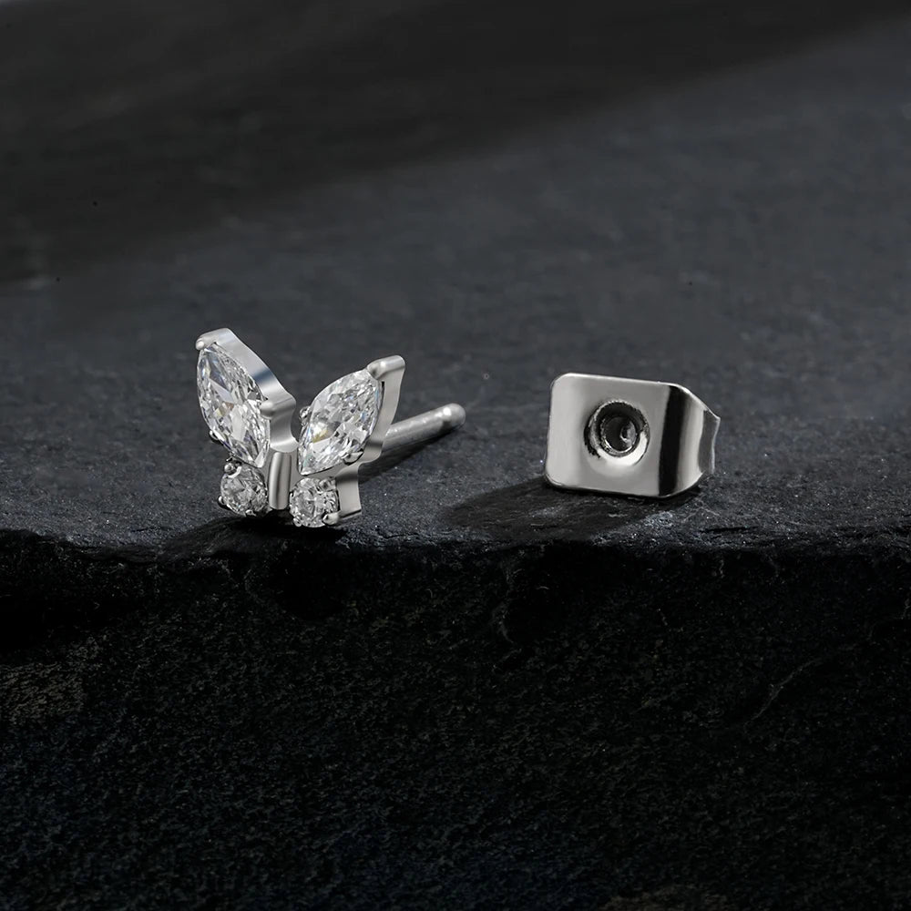 1 Pair Right Grand ASTM F136 Titanium CZ Marquise Butterfly Stud Earrings 20G Gorgeous Insect Push Back Piercing Jewelry Gift