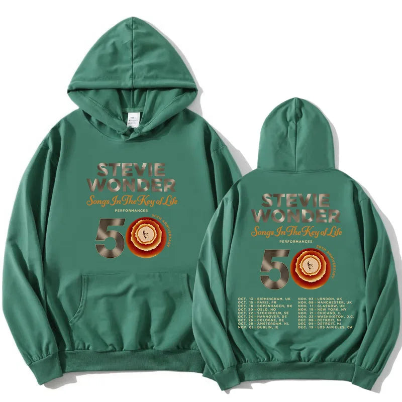 Stevie Wonder Songs in The Key of Life 50th Anniversary Tour Hoodies Women Men Clothing Long Sleeve Casual Hooded Sweatshirt Top