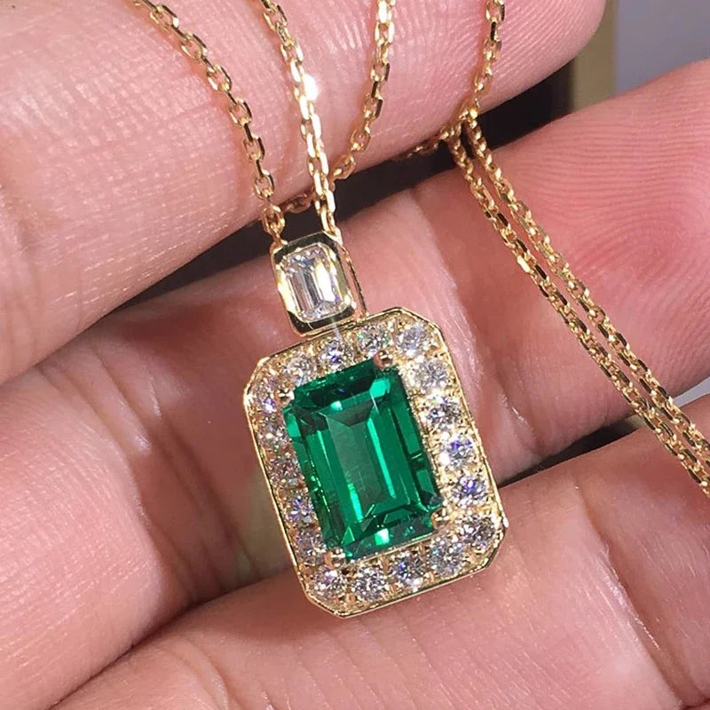 CAOSHI Trendy Gold Color Bright Green CZ Pendant Necklace Female Engagement Ceremony Jewelry Gorgeous Accessories for Wedding