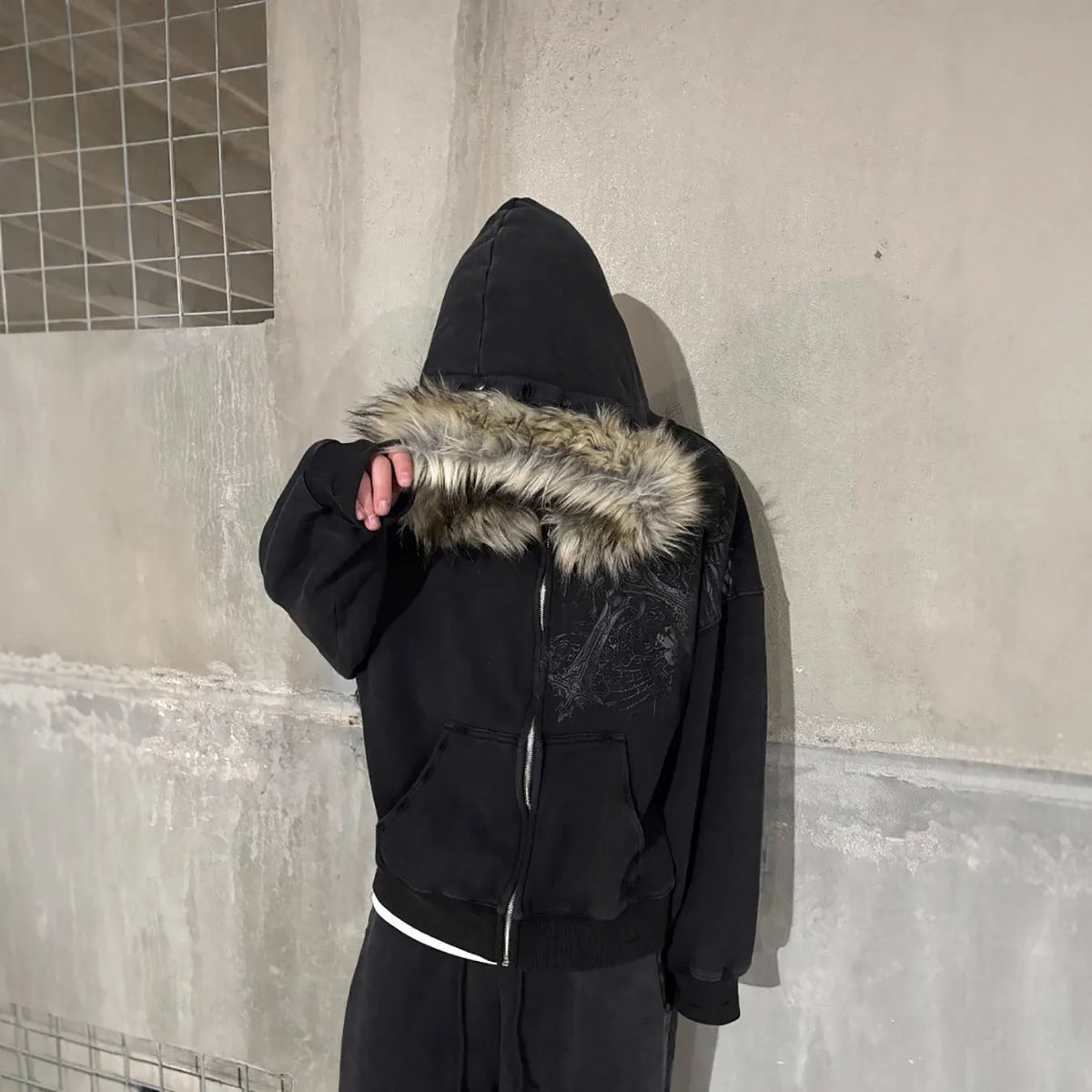 Autumn and Winter New Y2K Trendy Personalized Printed Pattern Long Sleeve Hoodie Retro Fluffy Hat Hoodie Jacket