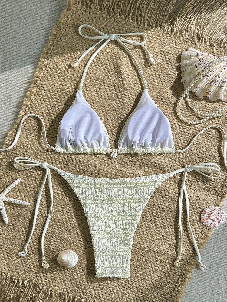 New In Summer Beach Swimwear Woman 2026 Solid Color Fashion String Bikinis Sets Female Sexy 2 Piece Swimsuit
