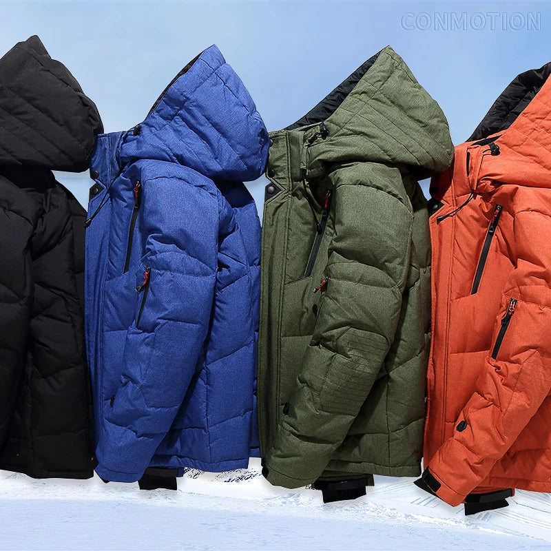 Down Coat Parkas Winter Down Jacket Men White Duck Winter Coat Windproof Warm Parkas Travel Camping Overcoat New in Thicken Solid Color Hooded Clothing