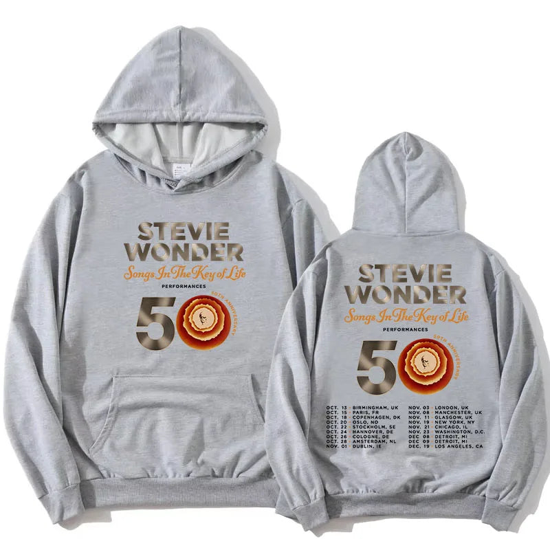 Stevie Wonder Songs in The Key of Life 50th Anniversary Tour Hoodies Women Men Clothing Long Sleeve Casual Hooded Sweatshirt Top