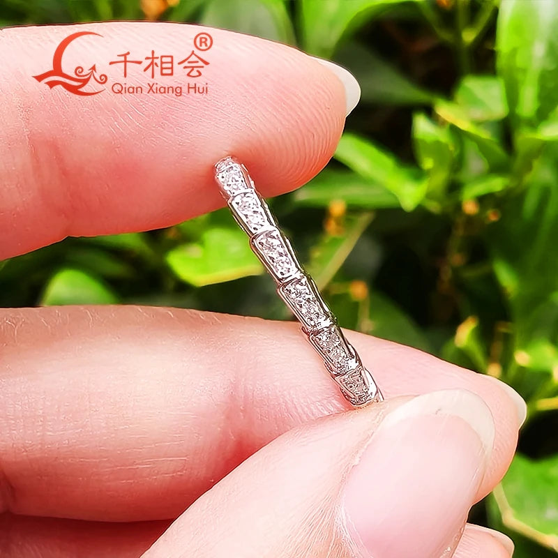 Snake shape 2mm width Sterling 925 Silver melee Moissanite Ring women Diamonds Male fine Jewelry gift wedding dating