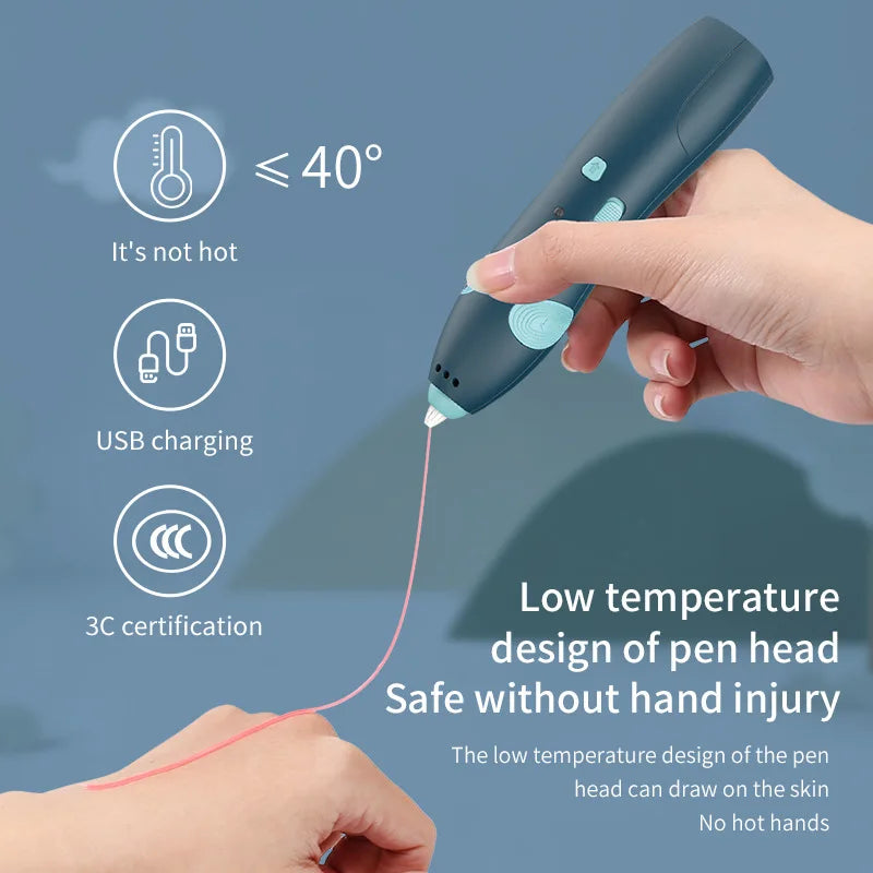 Low Temp Safe 3D Printing Pen for Kids Cordless Wireless Design with PLA Filament Burn Free 3D Pen Art Toy for Birthday Gift