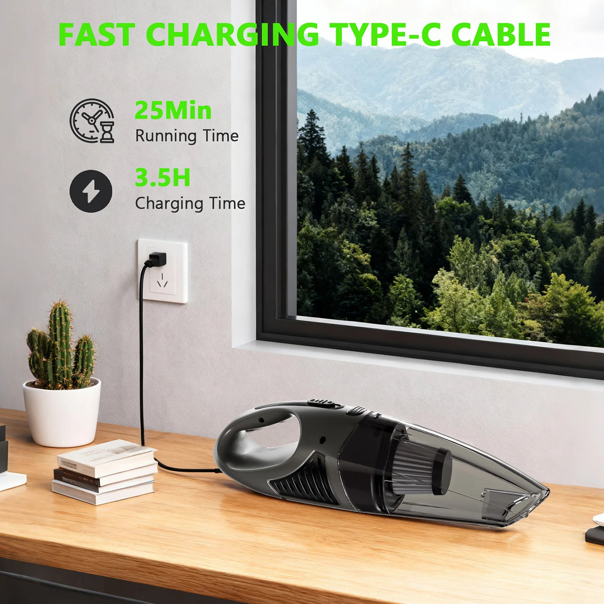 Portable Cordless Handheld Vacuum Cleaner, Rechargeable Type‑C Hand Vac with Multiple Nozzles, Low Noise Hand Vacuum for Car, Ho