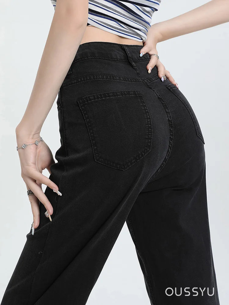 New Summer Soft Lyocell Jeans Women Blue Khaki White High Waist Straight Thin Wide Leg Denim Pants Y2k Loose Female Clothing 2XL