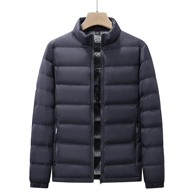 Graphene Self-heating Down Jacket Men Solid Windproof Pleated Down Jackets Stand Collar Classical Warm Winter Jackets Male