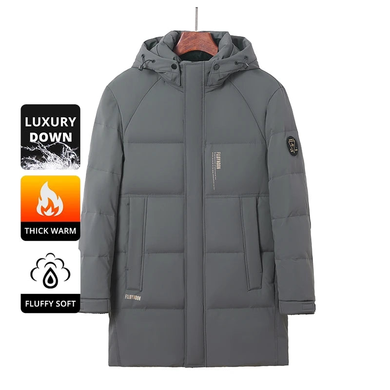 Down Coats Parkas Long Feather High End Long White Duck Down Casual Hooded Fashion Men Down Jacket Longline Winter Warm Designer Parkas Puffer Feather Coats