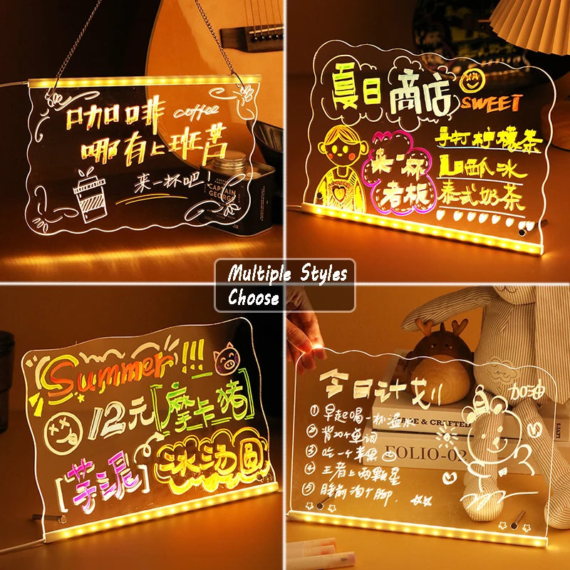 Kid LED Luminosa Blackboard Coloring Drawing Toy Transparent Magic Light Blackboard Art Graffiti Acrylic Marker Board Xmas Gift