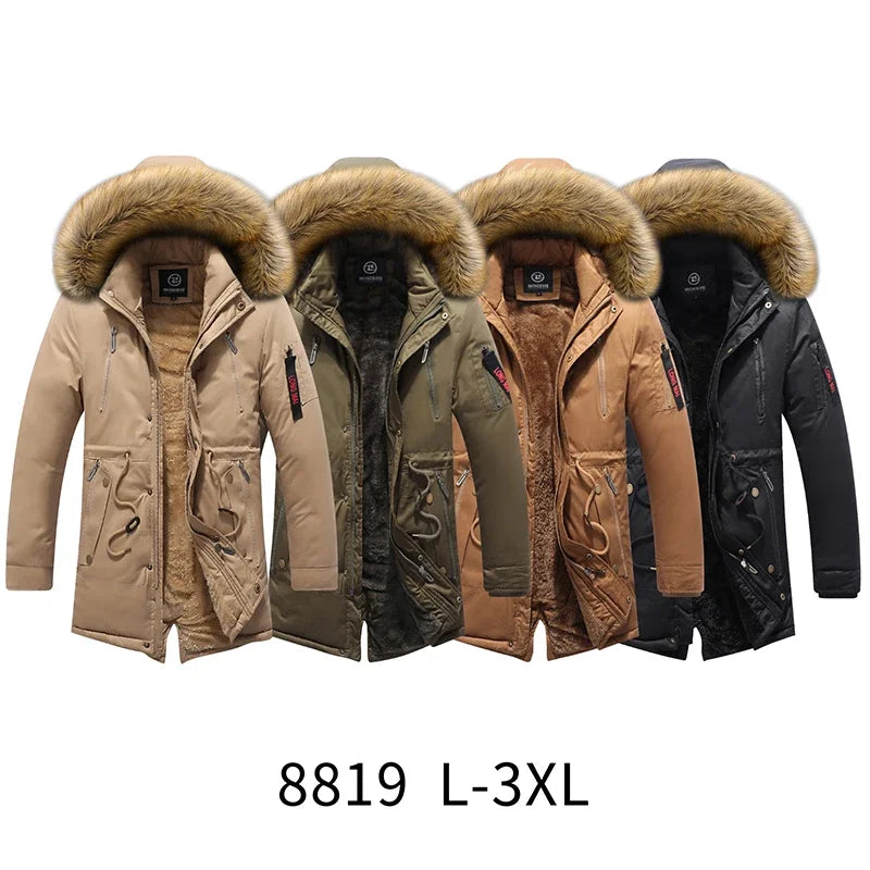 Men Military Fur-Lined Thick Warm Winter Fur Hooded Jackets Windbreaker Coat Outdoor Tactical Parka Outwear High Quality Men's