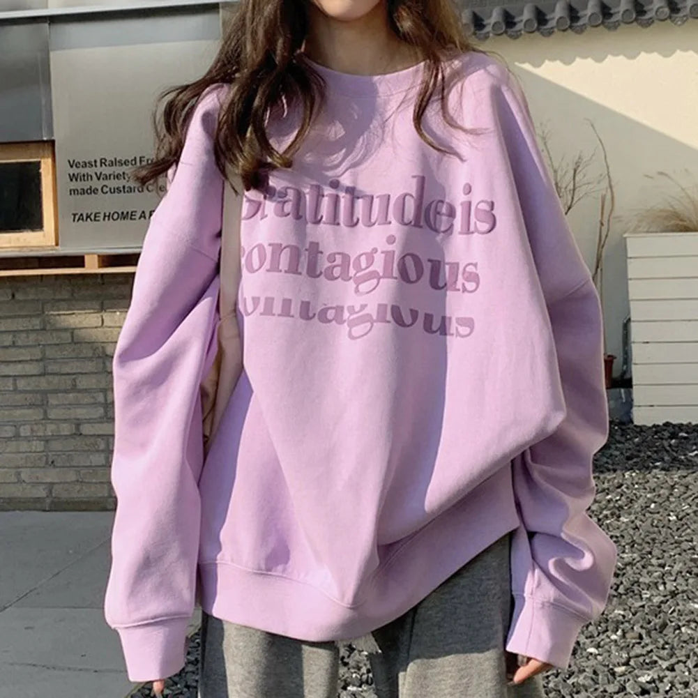 Women/Ladies/Girls Autumn Plus Velvet Letter Print Loose Long Sleeve Sweatshirt Fashion Pullover Casual
