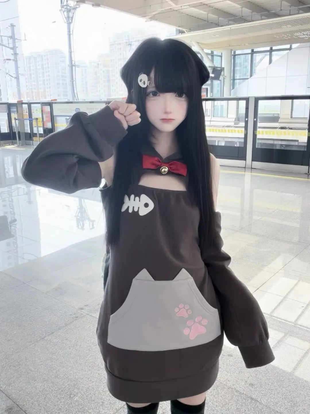 Sweatshirt Cute Ear Hoodie Women's Autumn Winter Soft Girl Hooded Sweatshirt Japanese Style Endearing Outerwear Casual Loose Fit