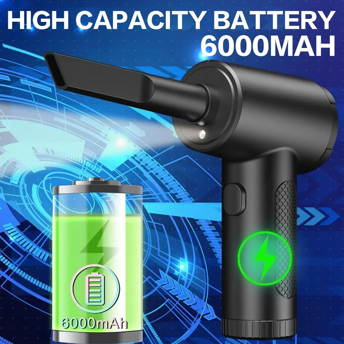 6000mAh Rechargeable Electric Air Duster, Cordless Portable Air Blower with 3 Speed Settings up to 51000RPM and LED Light, Powerful Dust Cleaning Tool for Computer PC Keyboard Laptop Electronics, Home Office Car Garage Workshop and Equipment