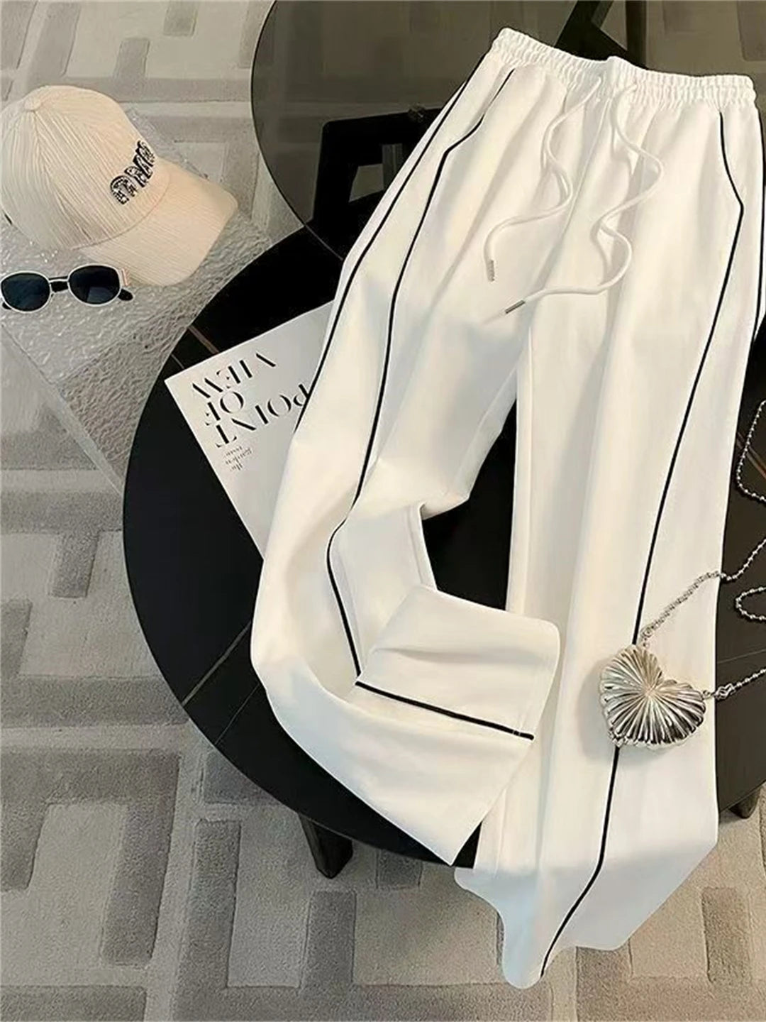 Casual Sportswear Set Women's Spring Fashion Age-Defying Loose Sweatshirt Small Size Wide Leg Pants Two-Piece Set