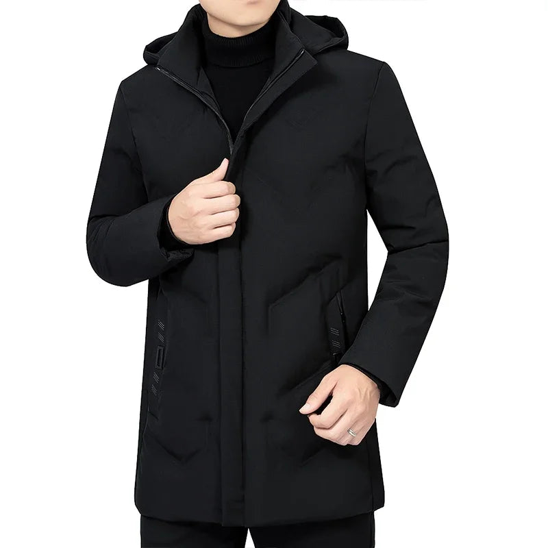 Men Down Parka New Jacket Thicken Warm Men Parkas Hooded Male Long Coat Fleece Windproof Padded Mens Winter Outwear Jackets