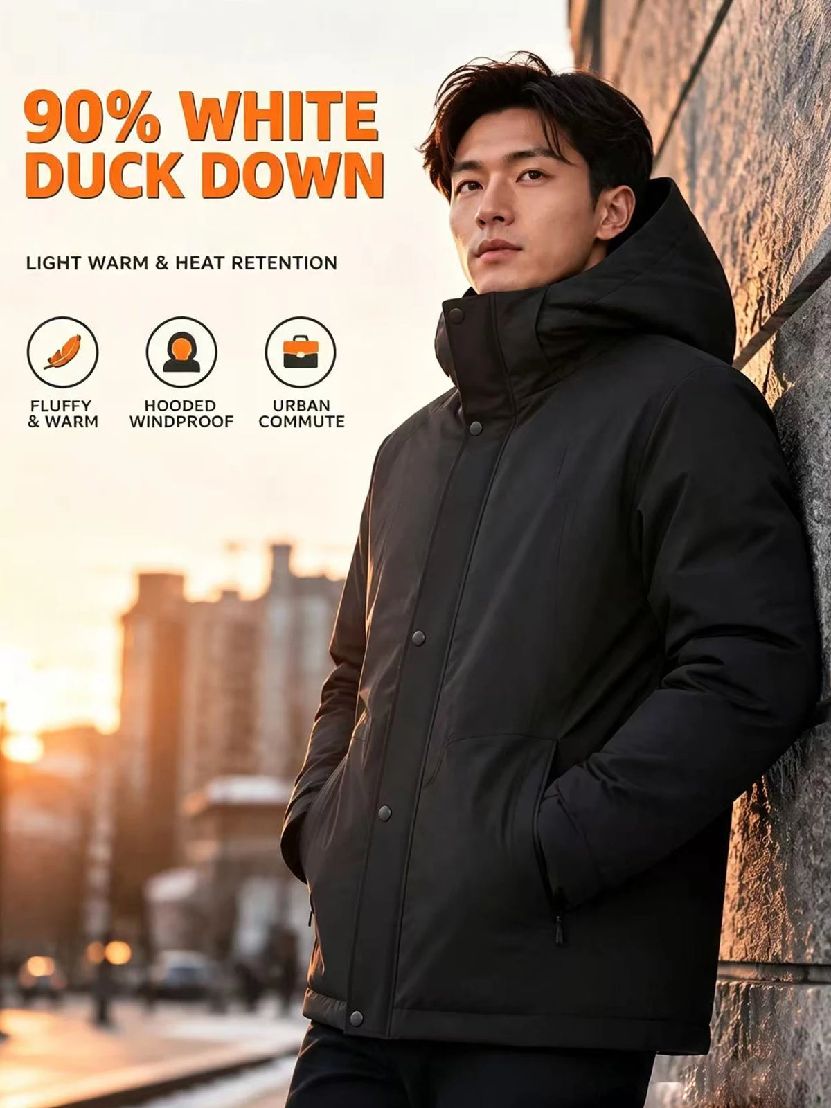 Winter down Jacket, Men's Warm Jacket, Hooded Jacket, Casual Outdoor Fashion, Mountaineering Jacket, Men's Windproof Clothing