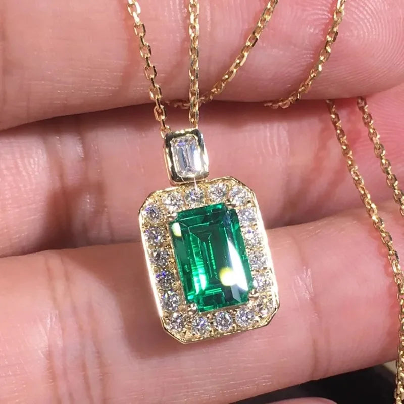 CAOSHI Trendy Gold Color Bright Green CZ Pendant Necklace Female Engagement Ceremony Jewelry Gorgeous Accessories for Wedding