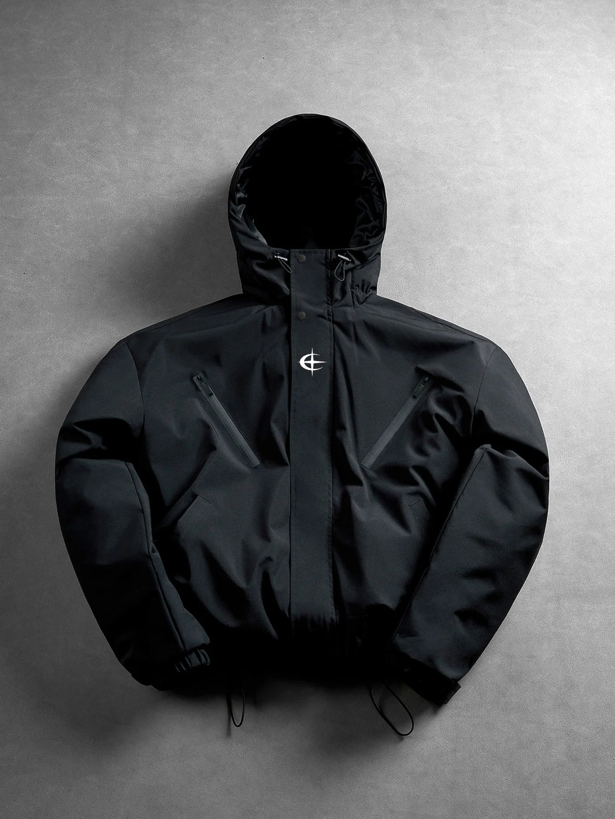 Men Hooded Windproof Jacket, Simple Logo Print on Chest, Diagonal Zipper Pockets, Adjustable Drawstring for Hood & Hem, Elastic Cuffs, Loose Fit, Water Resistant Fabric, Autumn Winter Outdoor Casual Outerwear