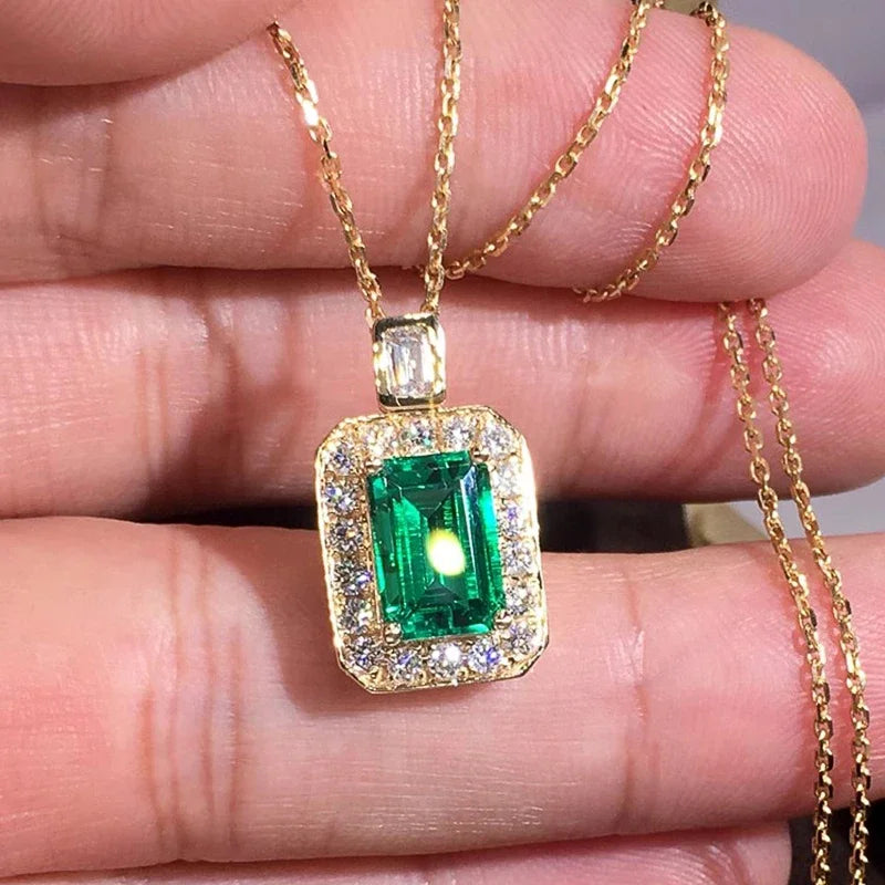 CAOSHI Trendy Gold Color Bright Green CZ Pendant Necklace Female Engagement Ceremony Jewelry Gorgeous Accessories for Wedding