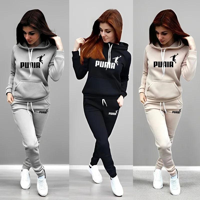 Autumn Winter Daily Casual Sporty Hoody Outfit Women's Jogger Set Hoodies and Sweatpants Female Home Outdoor Comfort Sportswear
